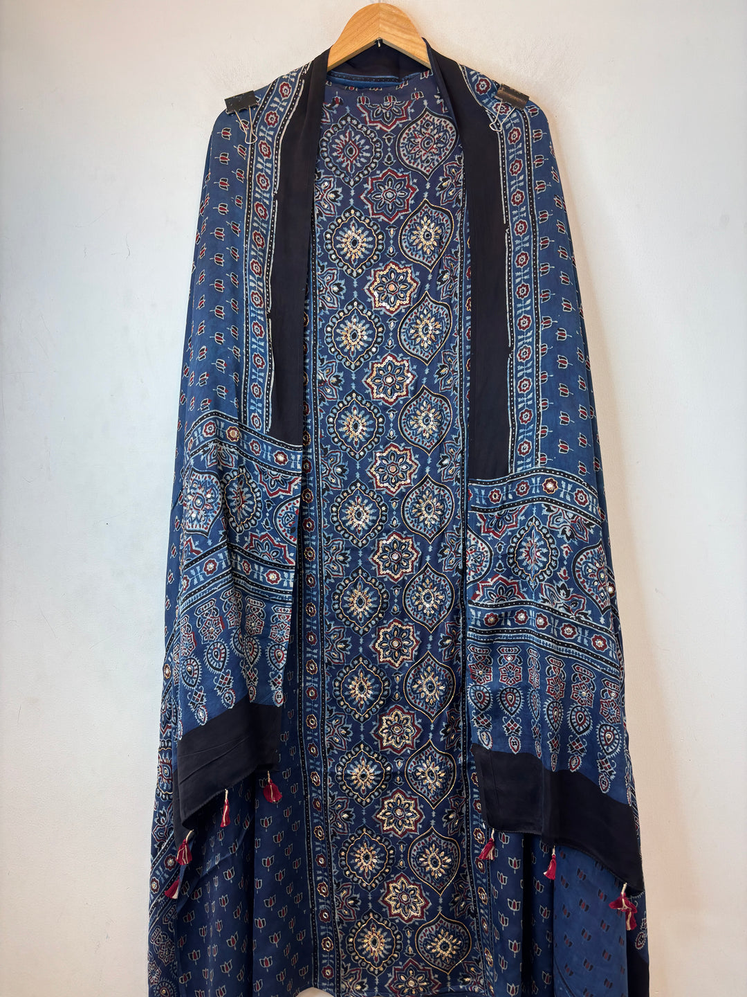 Blue Ajrakh Modal Mirror Work Suit Set AJ2