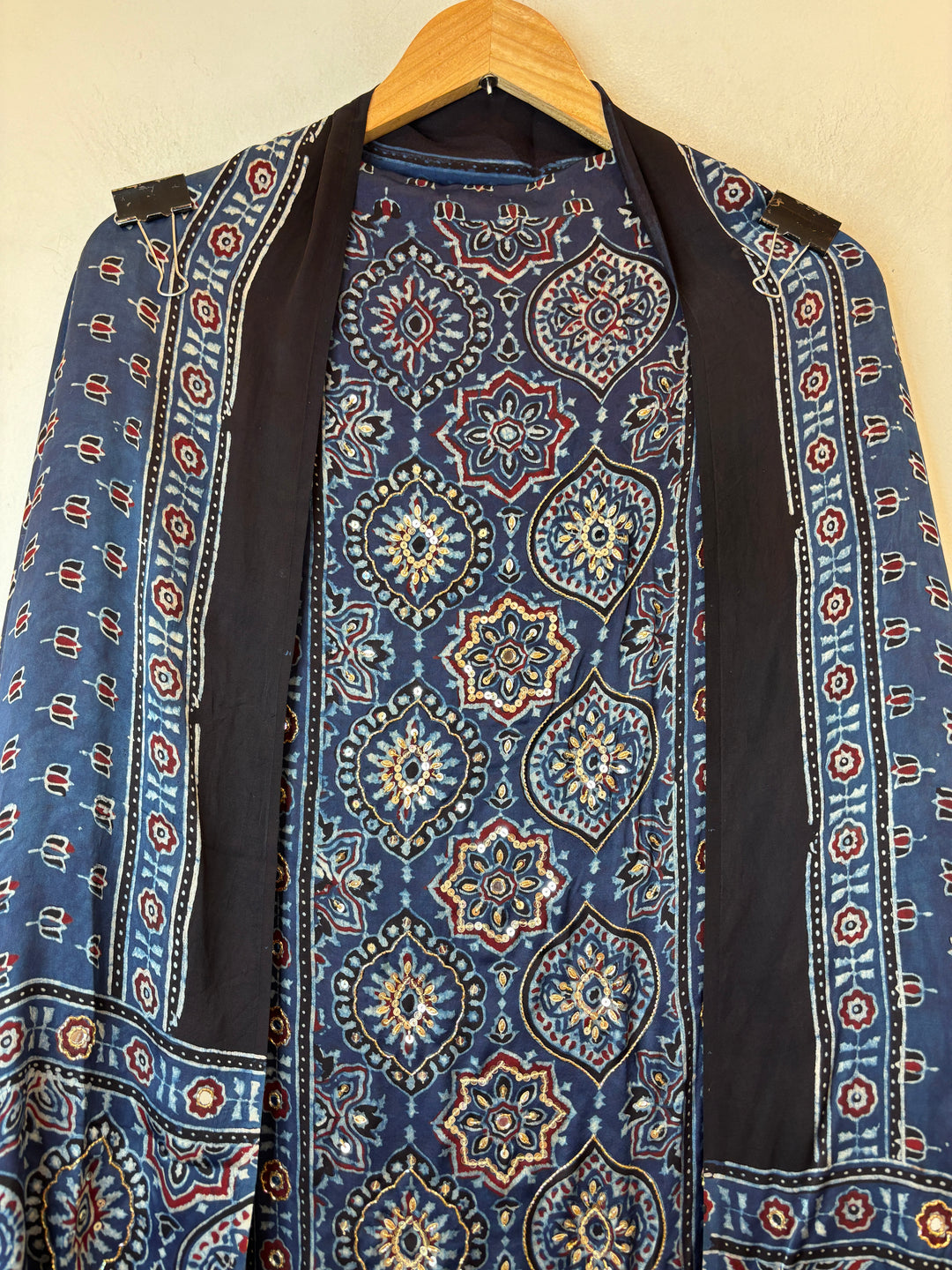 Blue Ajrakh Modal Mirror Work Suit Set AJ2