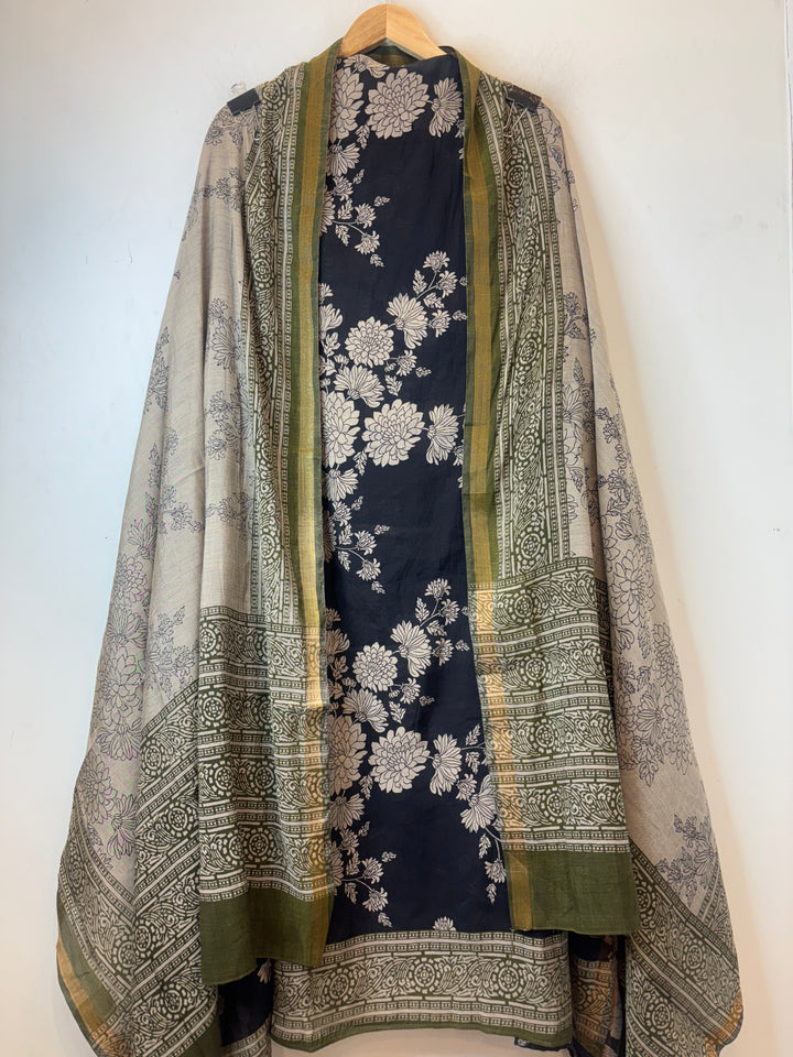 Green Maheshwari Printed Unstitched Suit Set DBP001