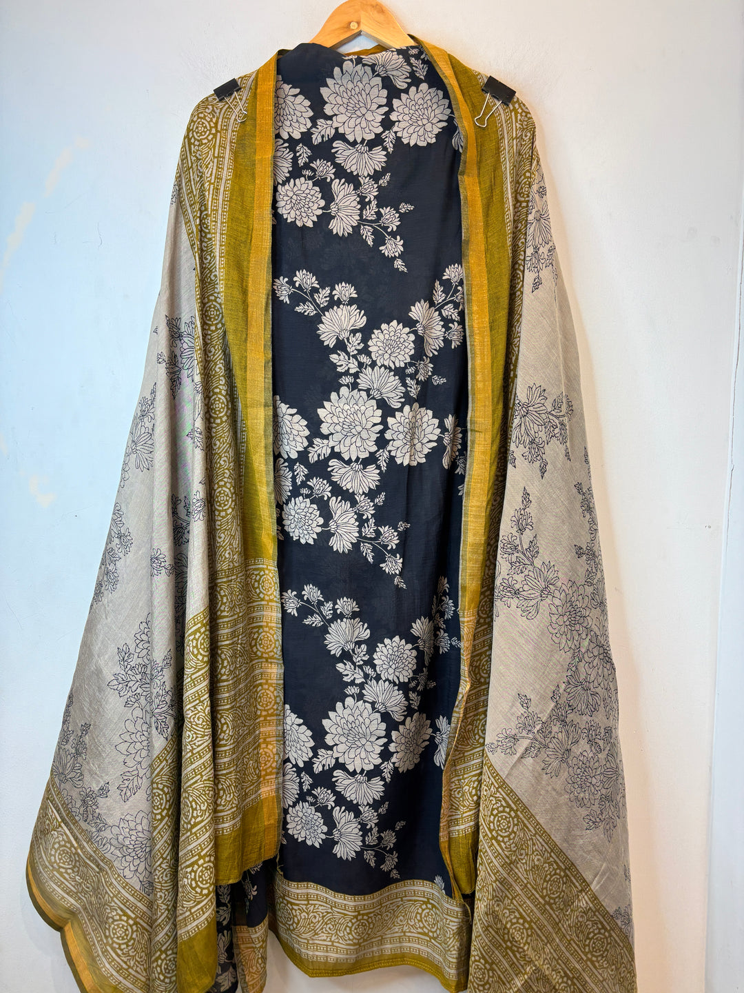Mustard Yellow Maheshwari Printed Unstitched Suit Set DBP002