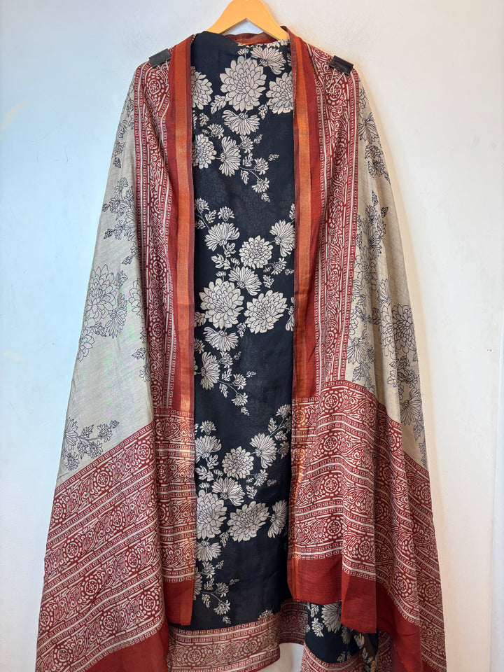 Orange Maheshwari Printed Unstitched Suit Set DBP004