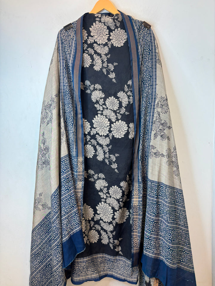 Blue Maheshwari Printed Unstitched Suit Set DBP003