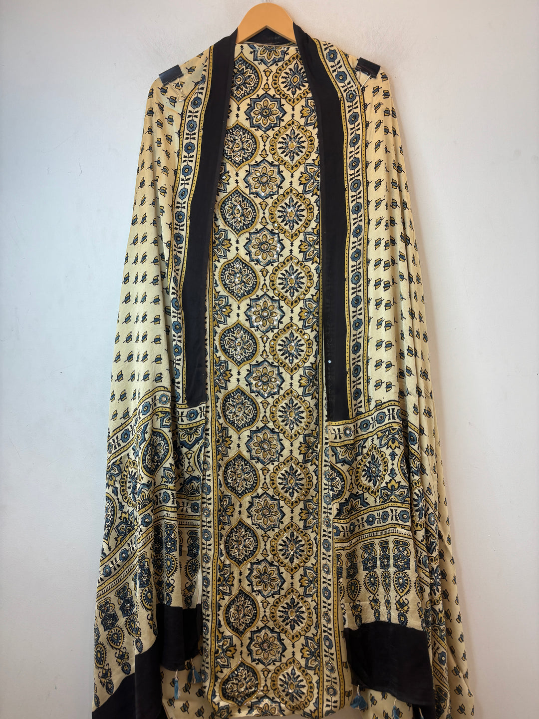 Beige with Black Ajrakh Modal Mirror Work Suit Set AJ3