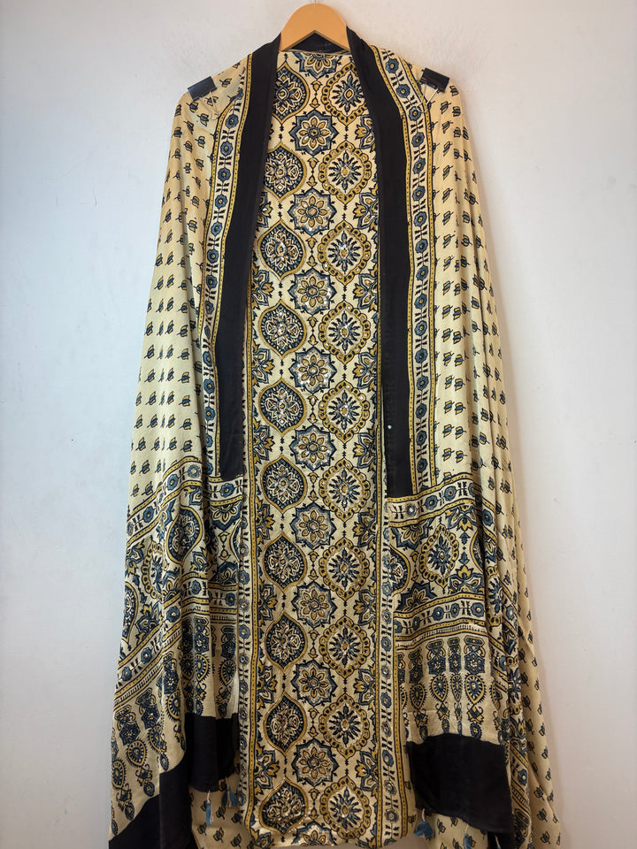 Beige with Black Ajrakh Modal Mirror Work Suit Set AJ3