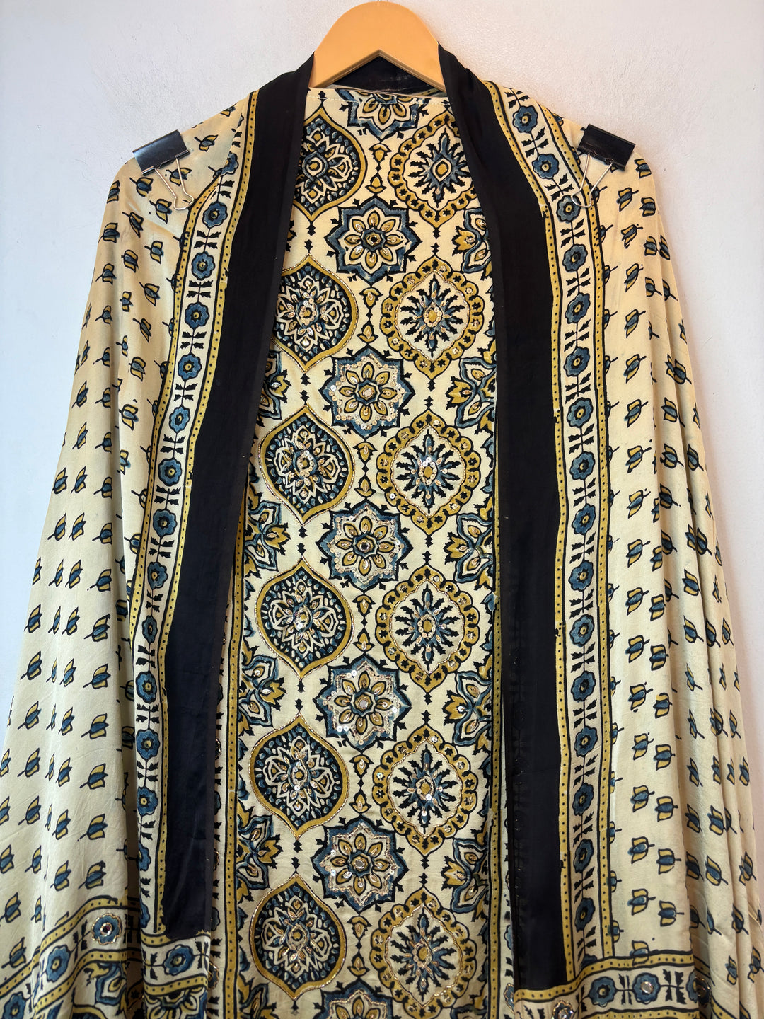 Beige with Black Ajrakh Modal Mirror Work Suit Set AJ3