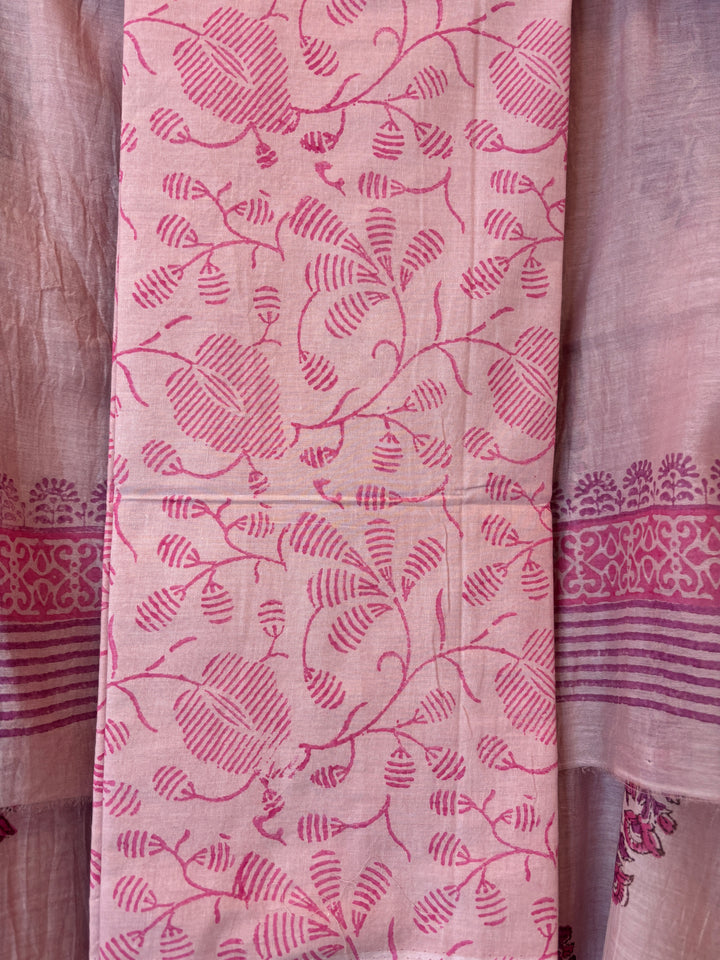 Pink Mul Chanderi Hand Block Printed Suit Set