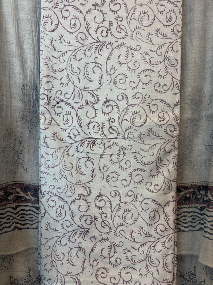 Grey Mul Chanderi Hand Block Printed Suit Set