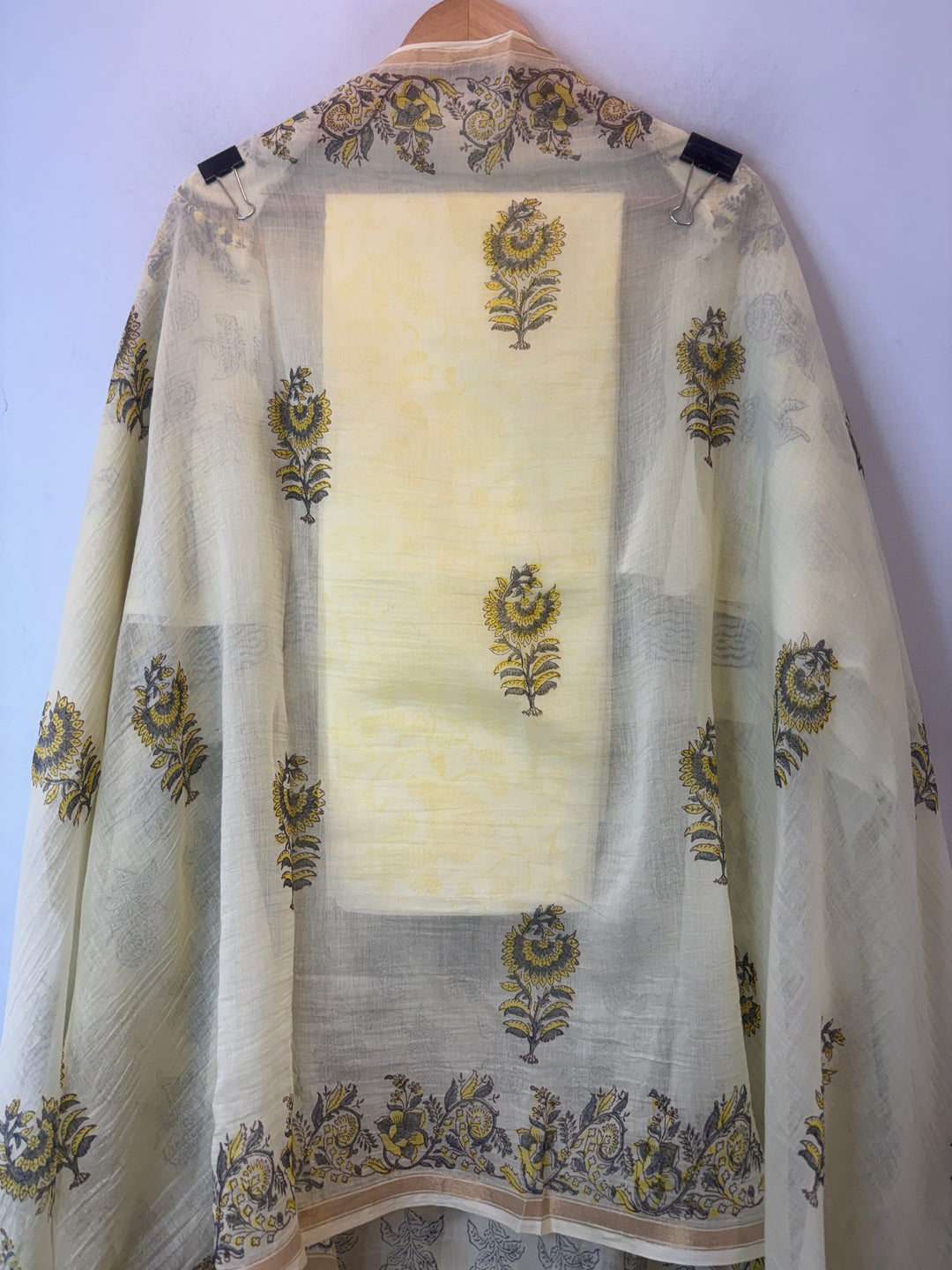 Yellow Mul Chanderi Hand Block Printed Suit Set