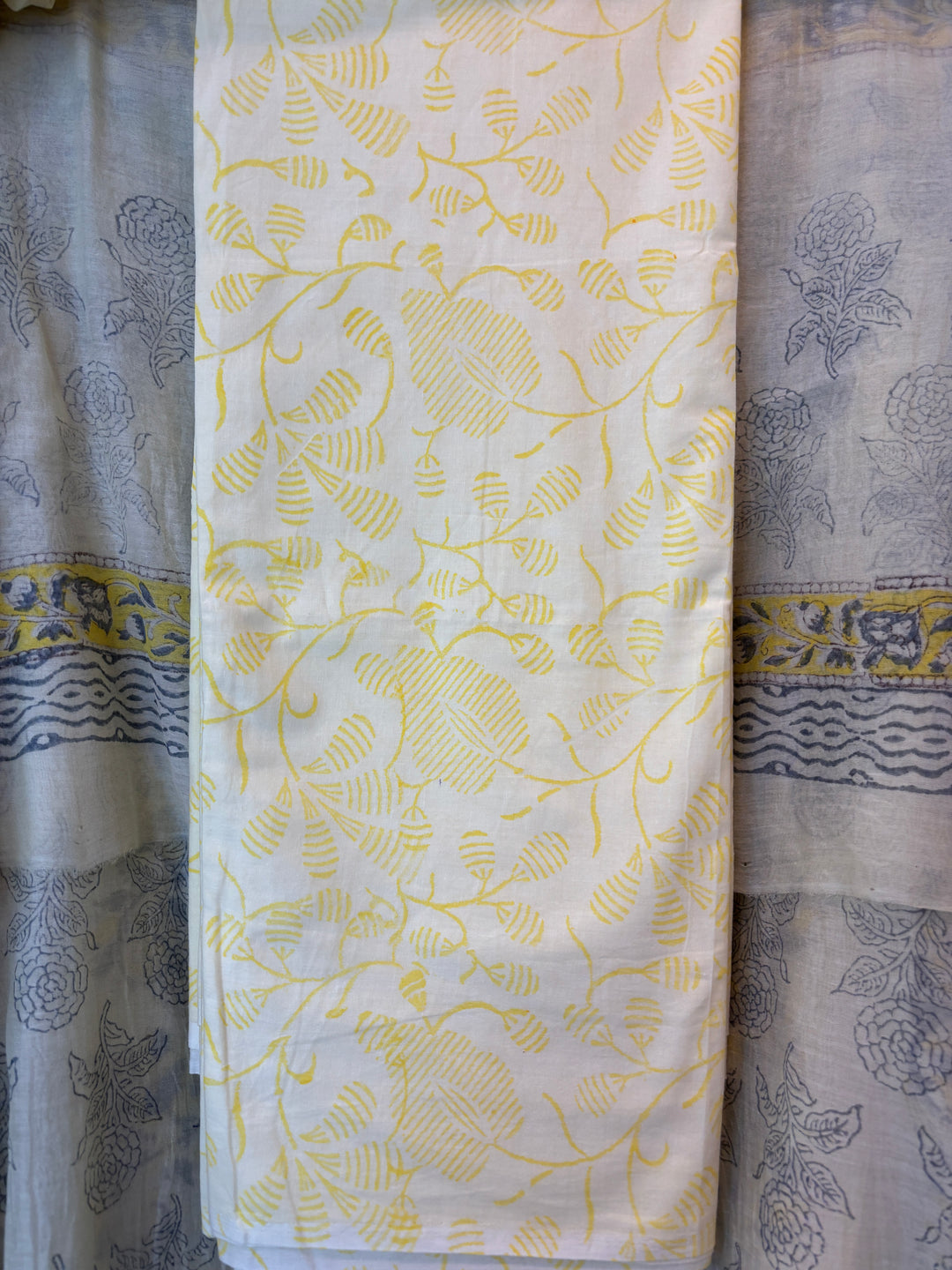 Yellow Mul Chanderi Hand Block Printed Suit Set