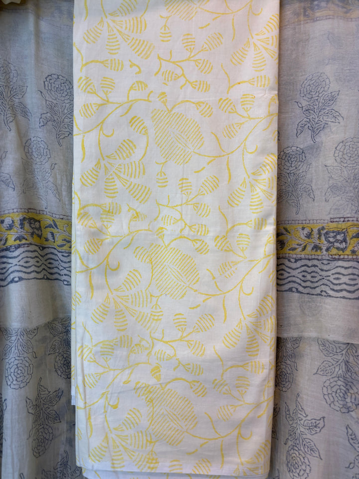 Yellow Mul Chanderi Hand Block Printed Suit Set