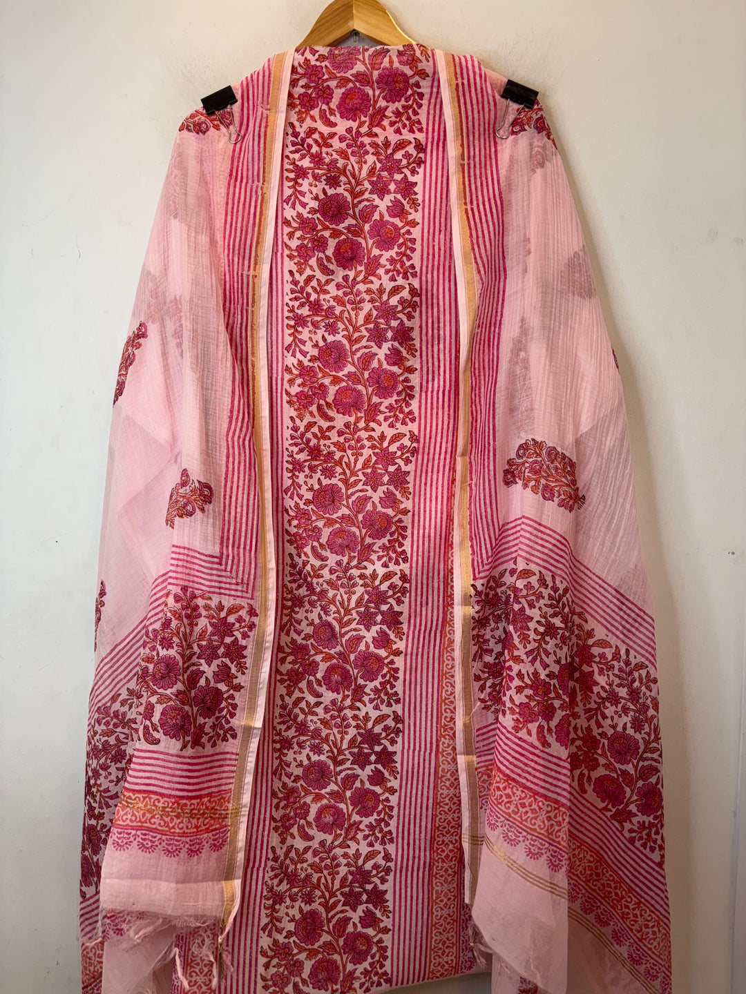 Pink Mul Chanderi Hand Block Printed Suit Set