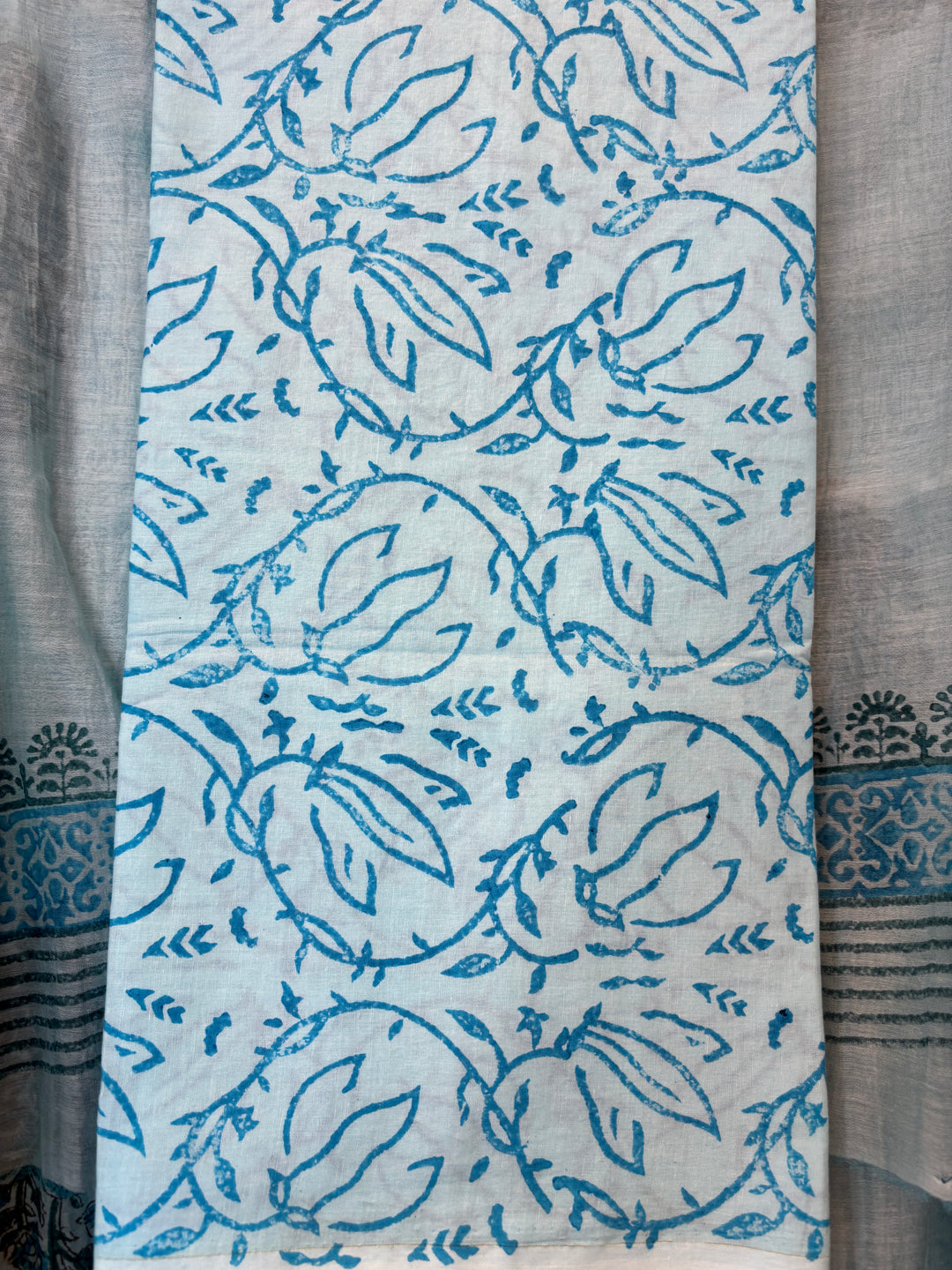 Powder Till Blue Mul Chanderi Hand Block Printed Suit Set