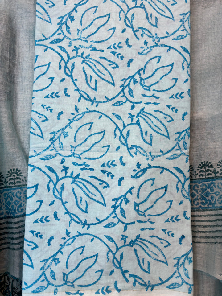 Powder Till Blue Mul Chanderi Hand Block Printed Suit Set