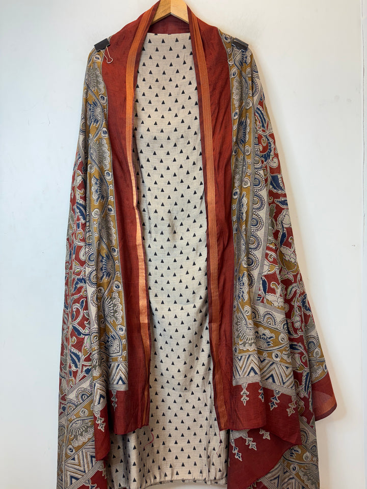Rust Maheshwari Printed Unstitched Suit Set