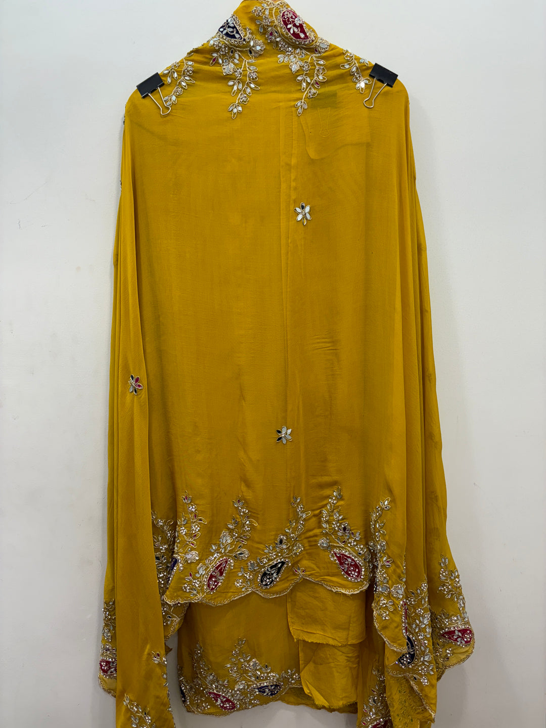 Luxury Organza Unstitched Suit with Mirror &amp; Velvet Paisley Work