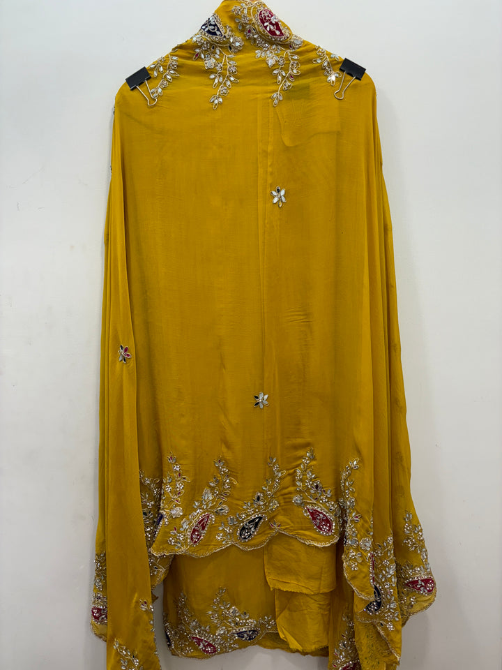 Luxury Organza Unstitched Suit with Mirror &amp; Velvet Paisley Work