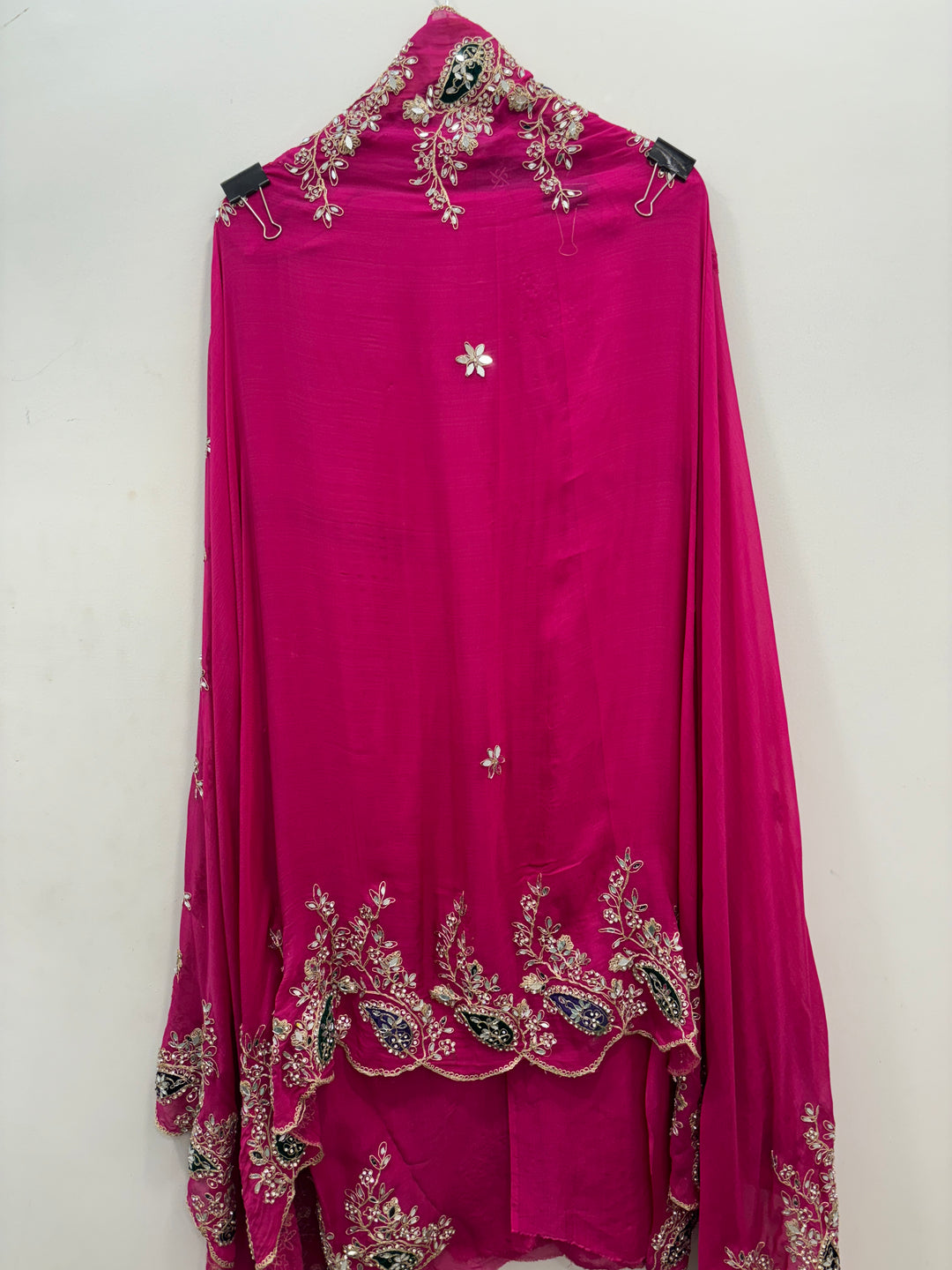 Pink Luxury Organza Unstitched Suit with Mirror &amp; Velvet Paisley Work