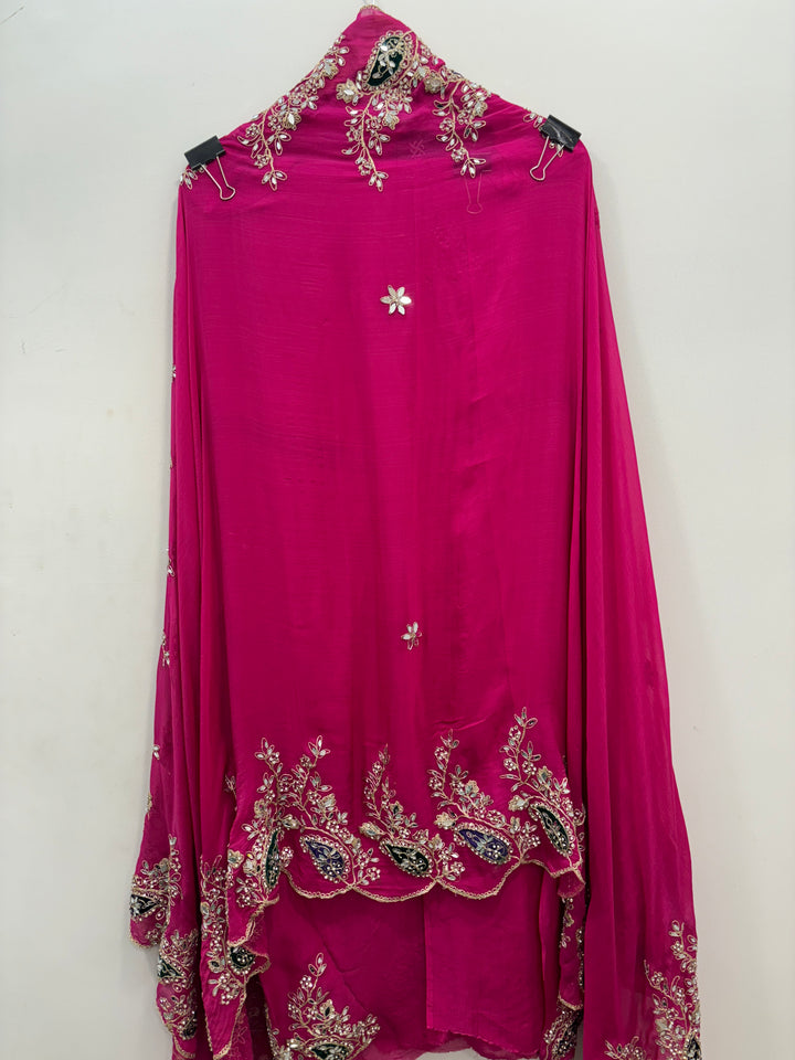 Pink Luxury Organza Unstitched Suit with Mirror &amp; Velvet Paisley Work