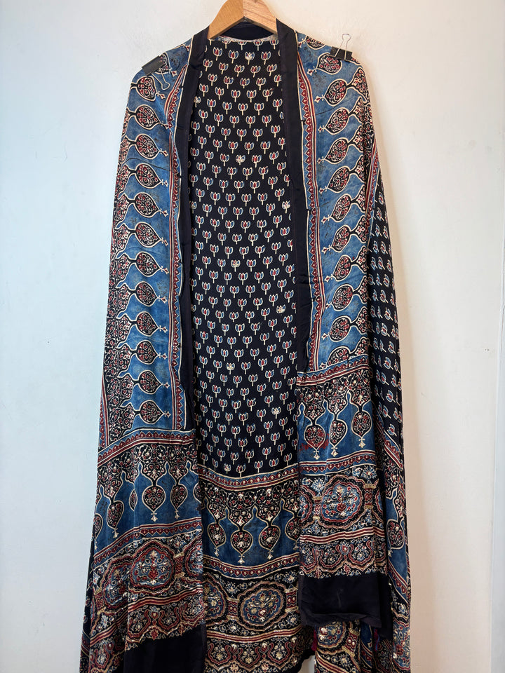 Midnight Navy Blue Ajrakh Modal Mirror Work Suit Set