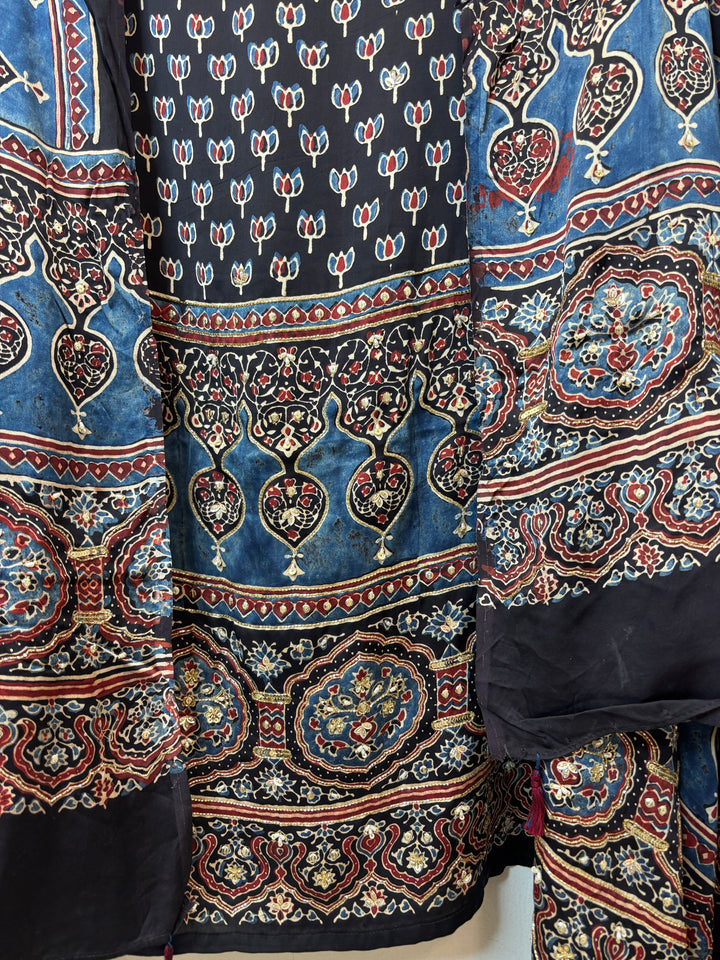 Midnight Navy Blue Ajrakh Modal Mirror Work Suit Set