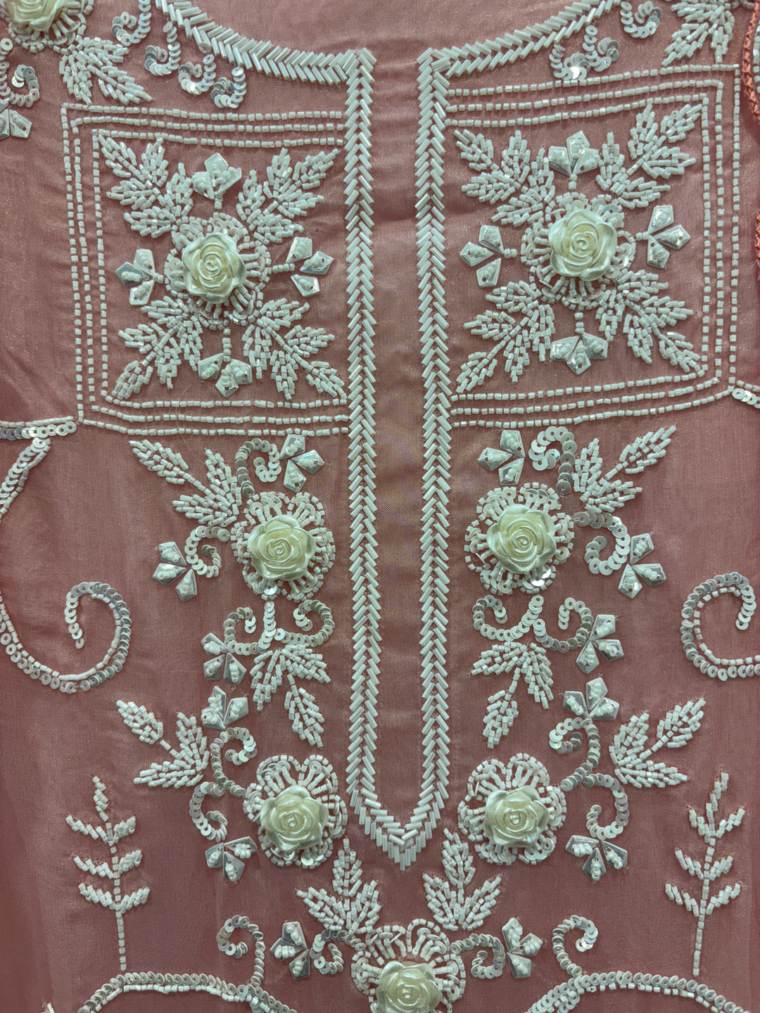 Pink Organza Shimmer Unstitched Suit with 3D Floral Work
