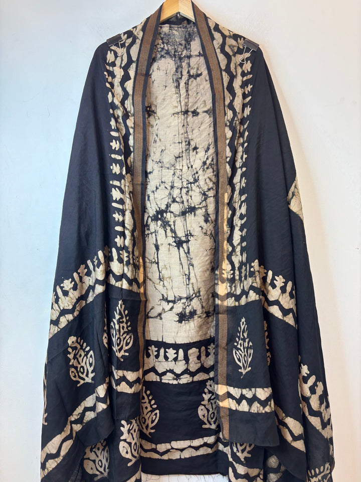 Black Maheshwari Batik Printed Unstitched Suit Set MB01