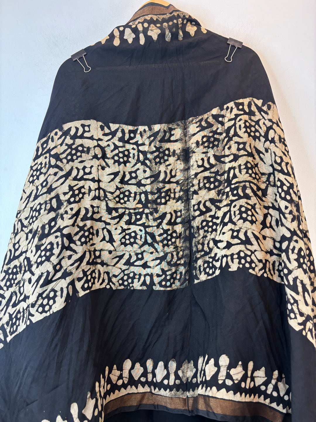 Black Maheshwari Batik Printed Unstitched Suit Set MB02