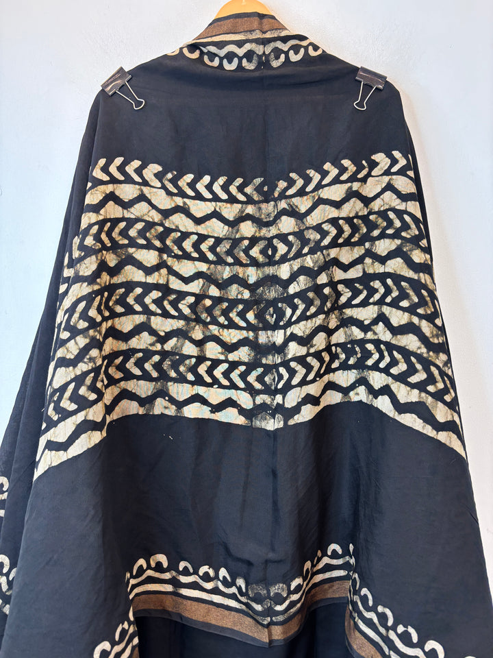 Black Maheshwari Batik Printed Unstitched Suit Set MB01
