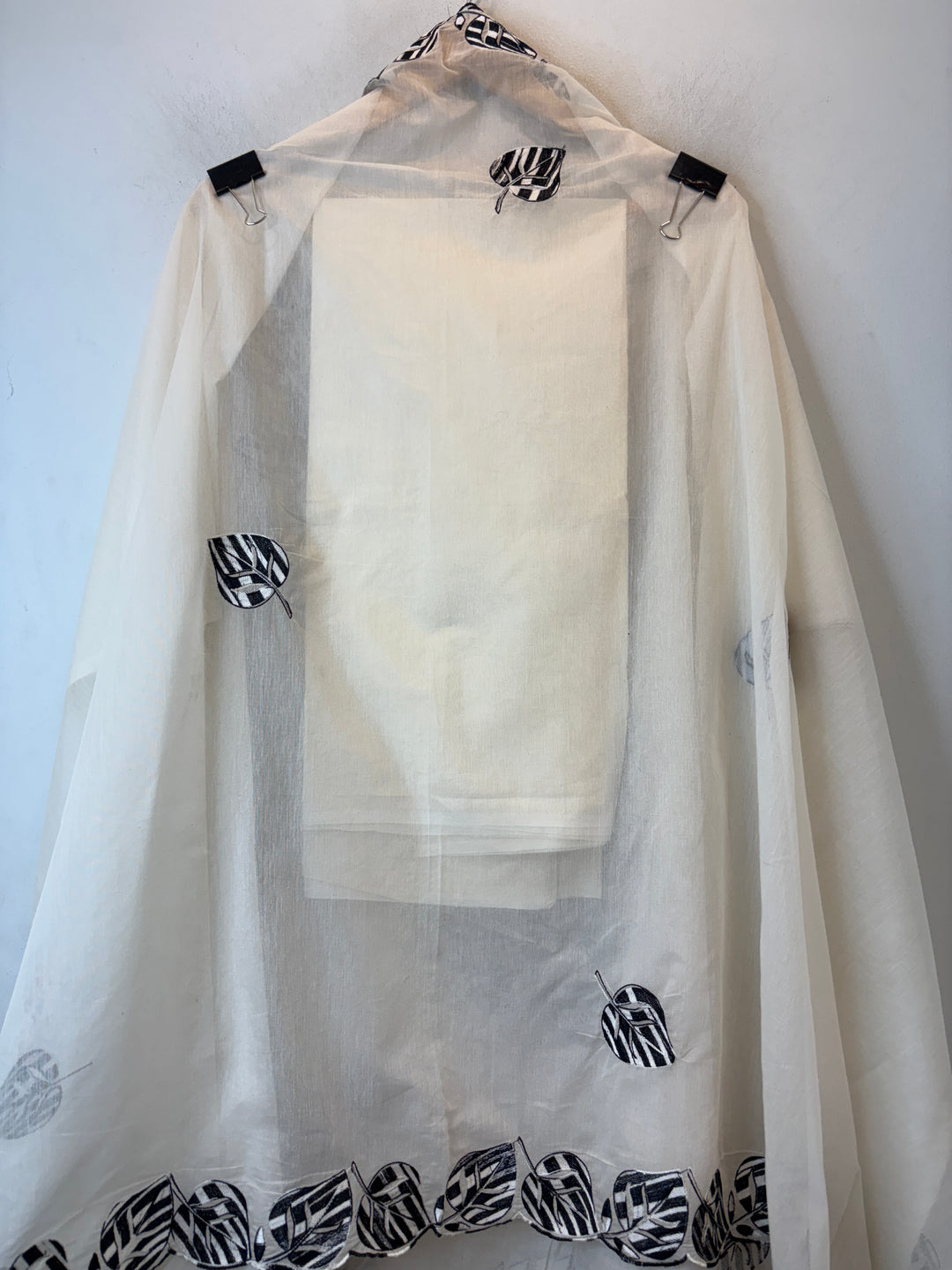 Black Mul Chanderi Embroidered Suit Set with Pearl Leaf Detailing
