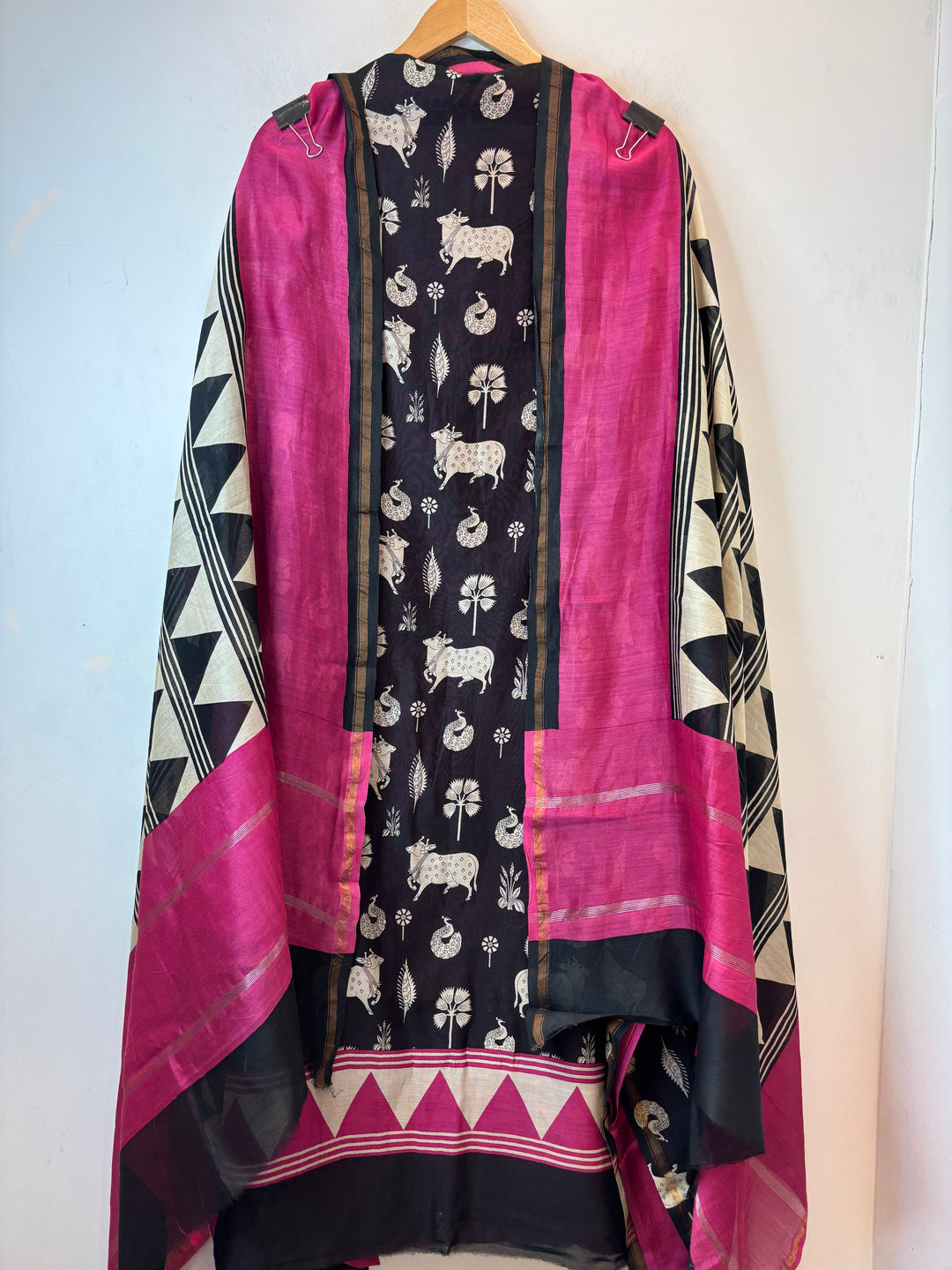 Pink Maheshwari Pichwai Printed Unstitched Suit Set