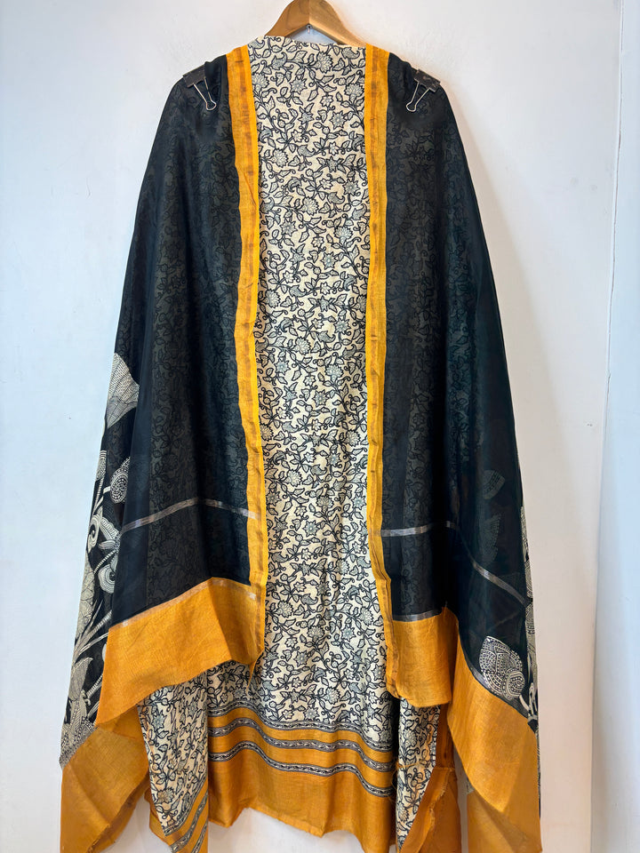 Mustard Yellow Maheshwari Printed Unstitched Suit Set DBPA2