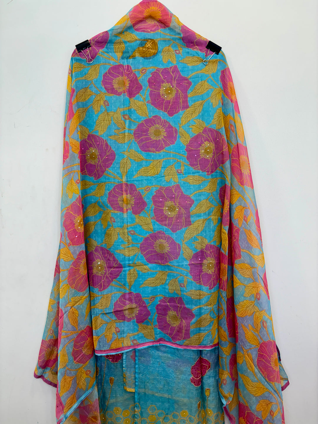 Blue Mul Cotton Unstitched Suit with Floral Print