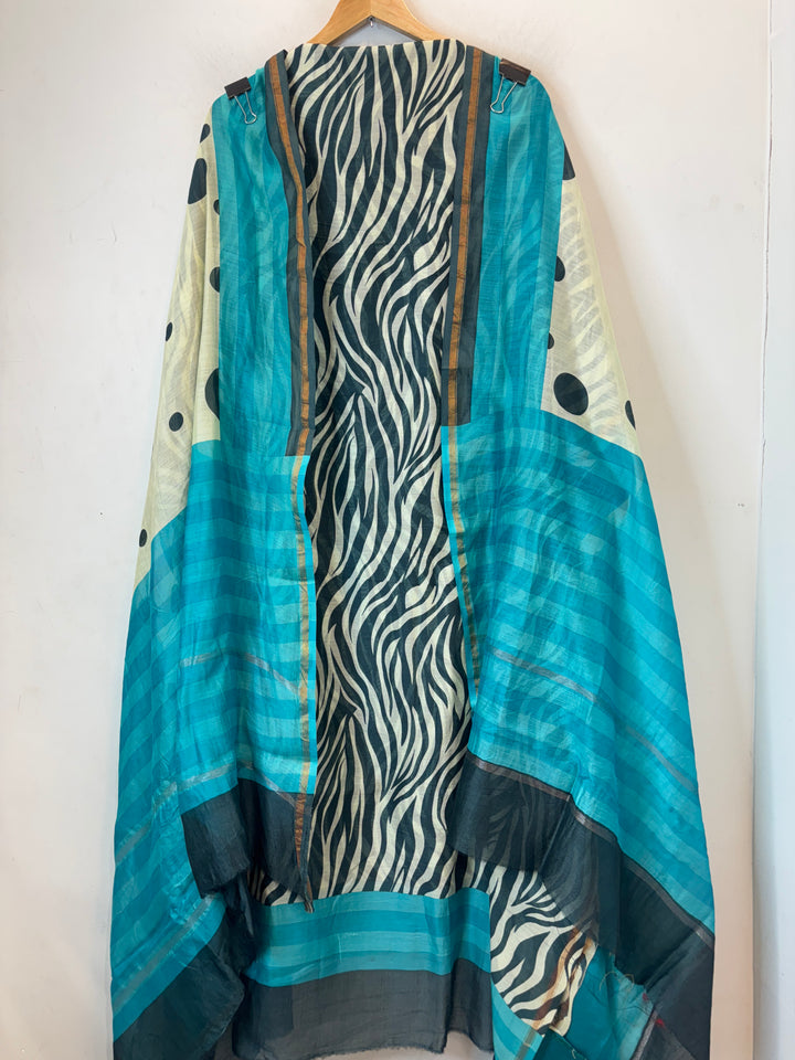 Blue Maheshwari Printed Unstitched Suit Set MP04