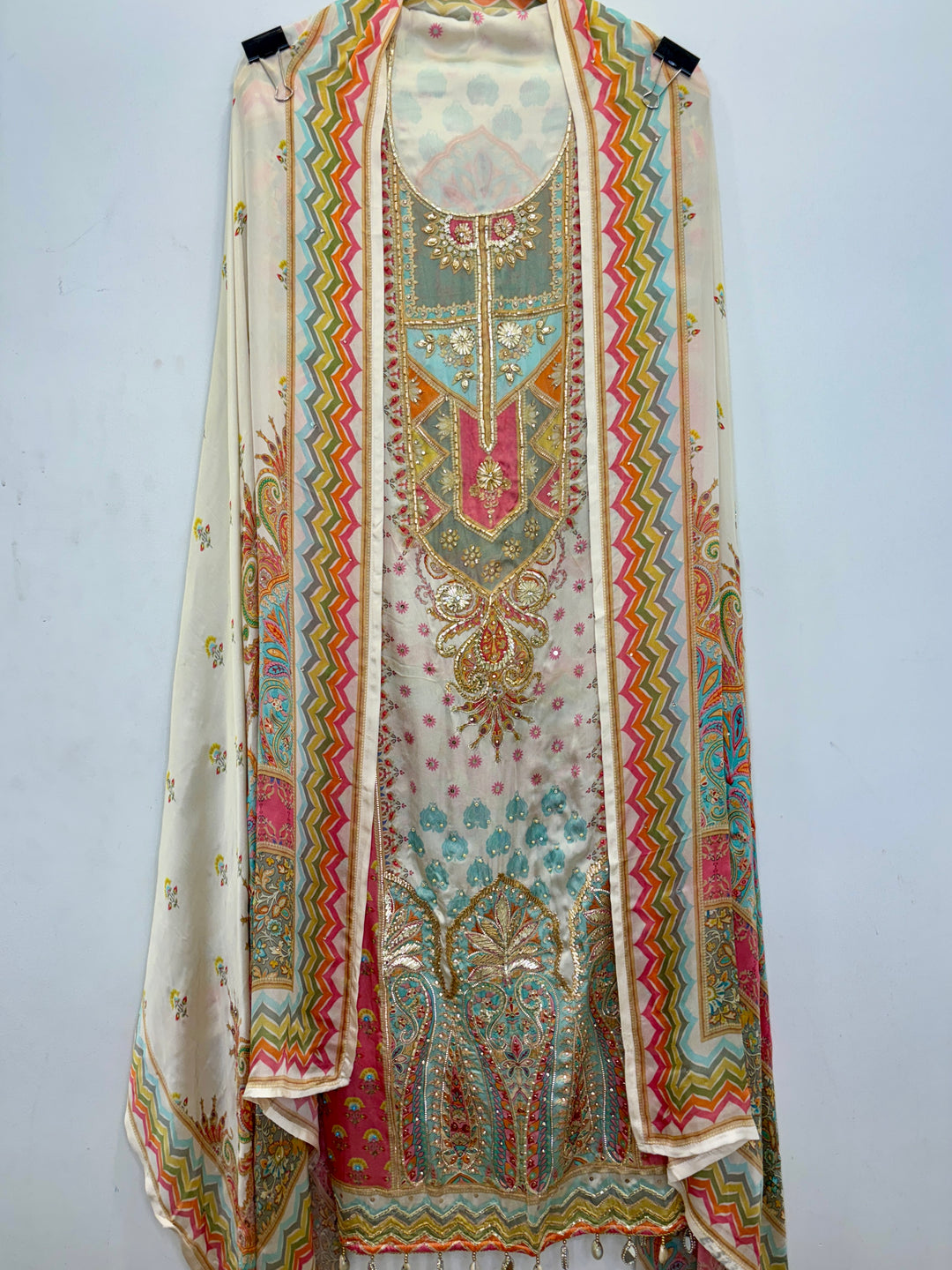 Pakistani-Inspired Satin Organza with Pink Bottom