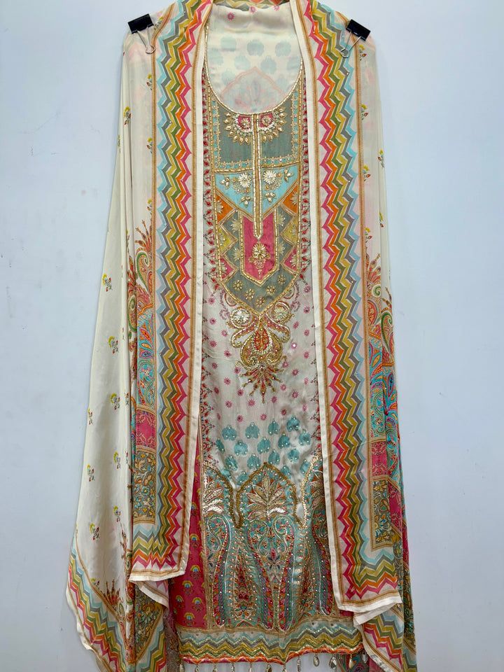Pakistani-Inspired Satin Organza with Pink Bottom