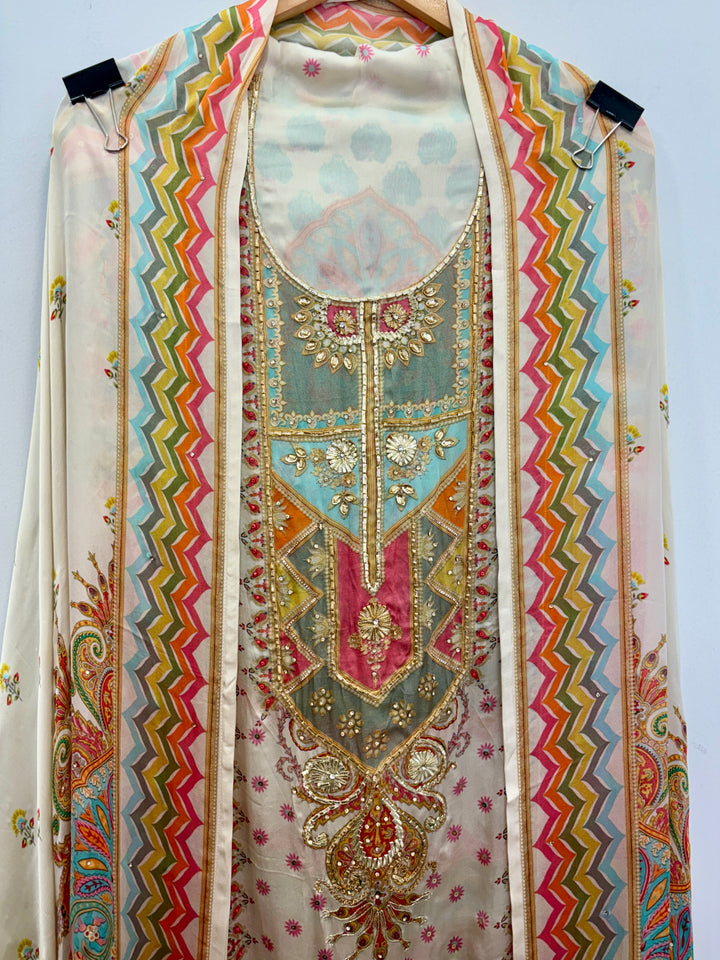 Pakistani-Inspired Satin Organza with Pink Bottom