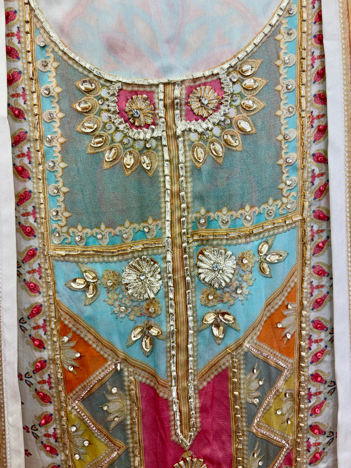 Pakistani-Inspired Satin Organza with Pink Bottom