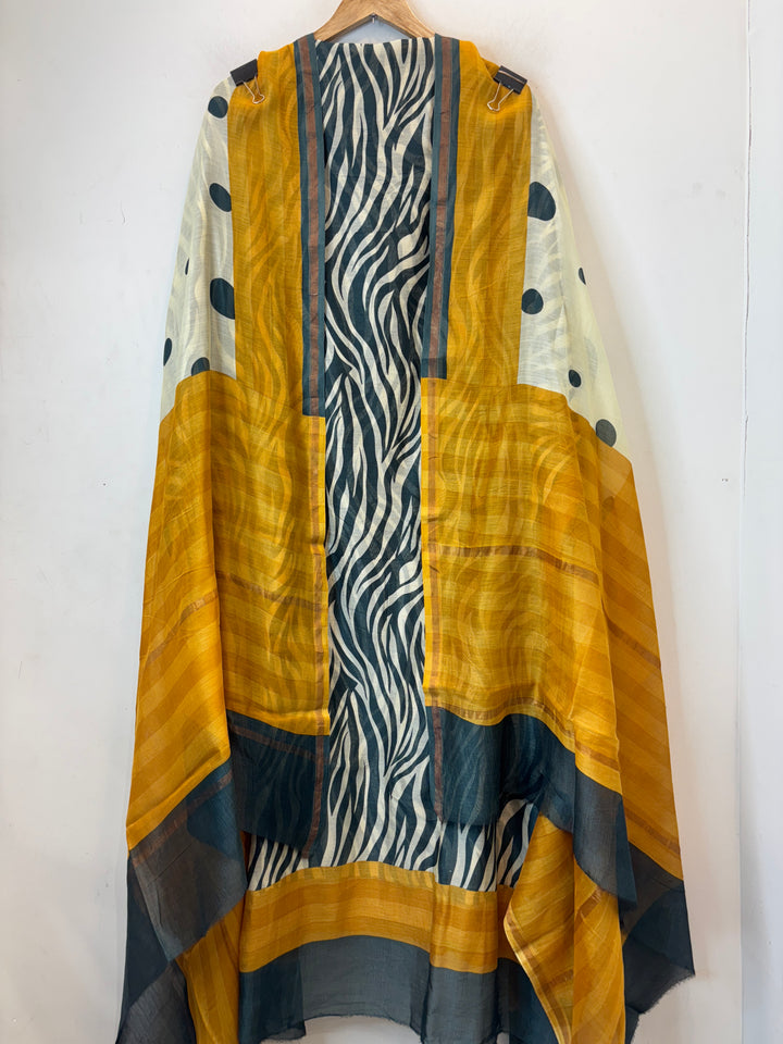 Mustard Yellow Maheshwari Printed Unstitched Suit Set MP03