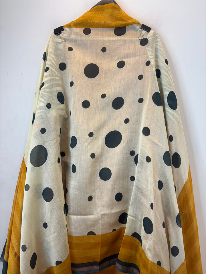 Mustard Yellow Maheshwari Printed Unstitched Suit Set MP03