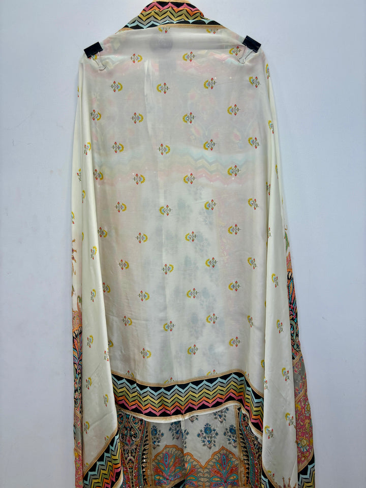 Pakistani-Inspired Satin Organza with Olive Green