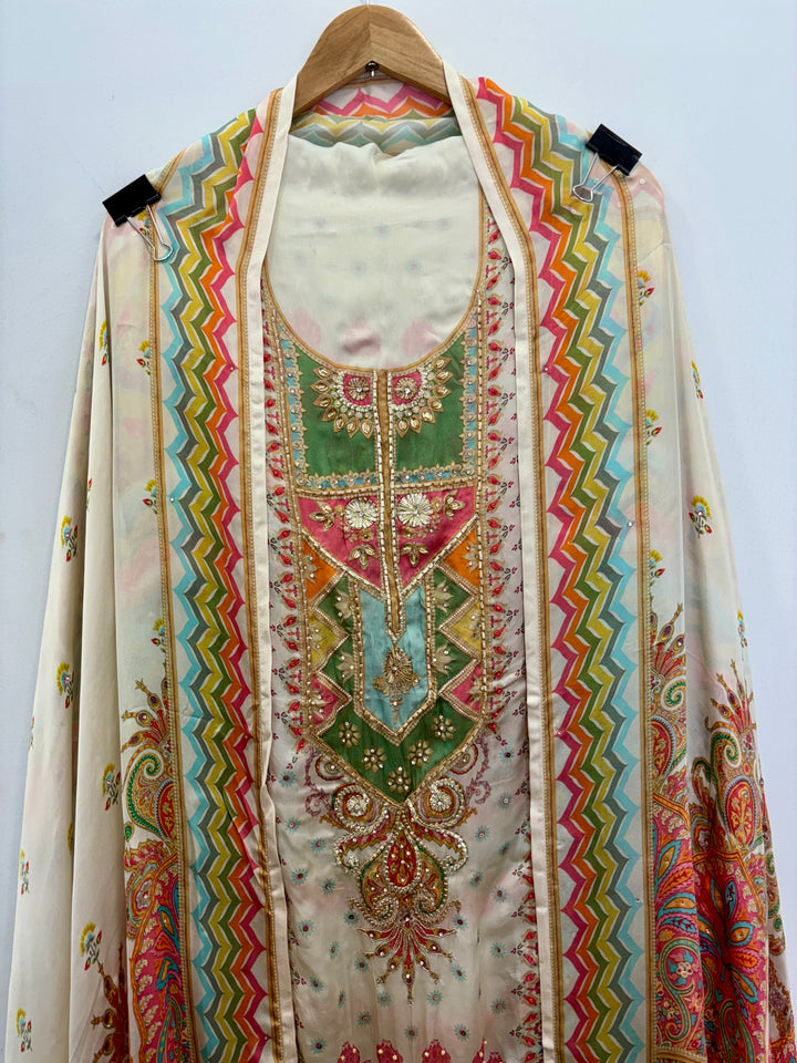 Pakistani-Inspired Satin Organza with Green Bottom