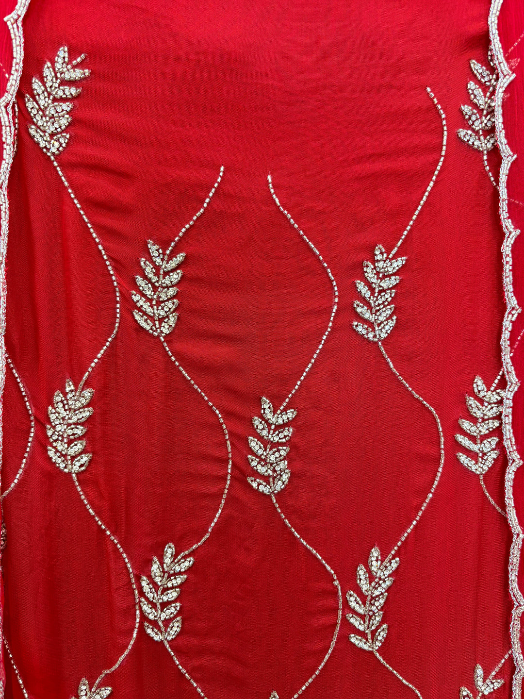 Red Organza Unstitched Suit with Cutdana &amp; Stone Handwork