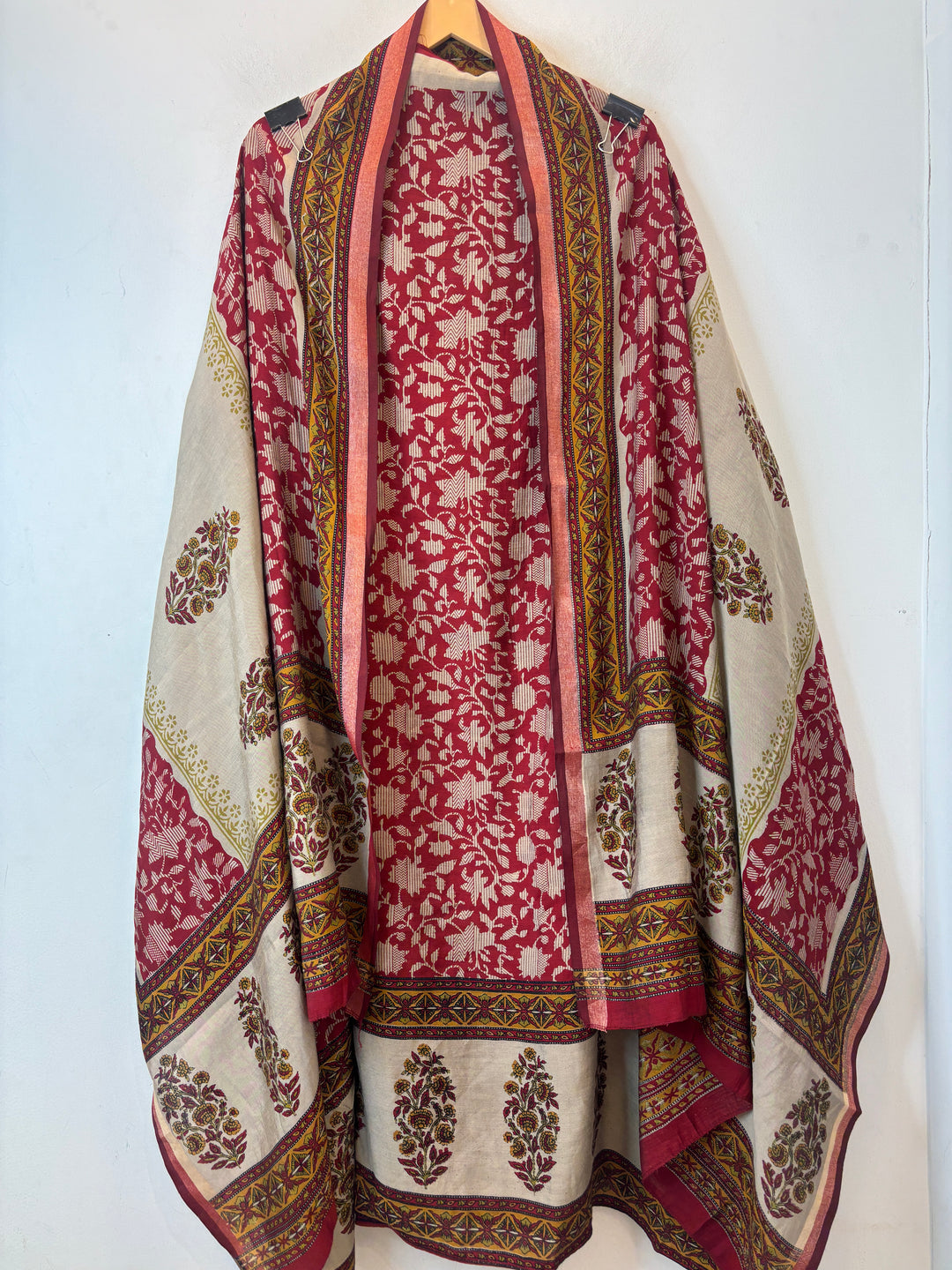 Maroon Maheshwari Printed Unstitched Suit Set DBPM04