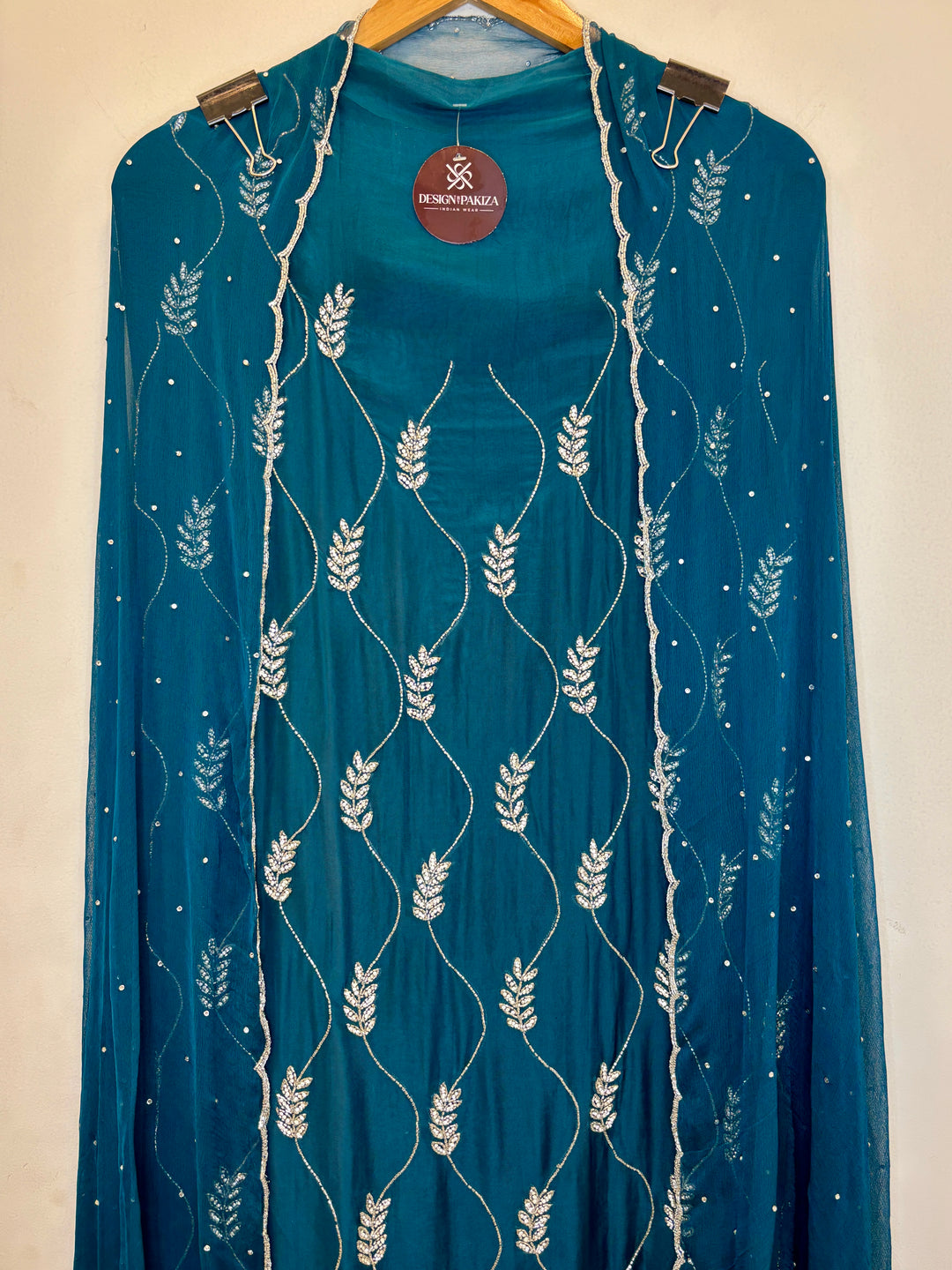 Blue Organza Unstitched Suit with Cutdana &amp; Stone Handwork