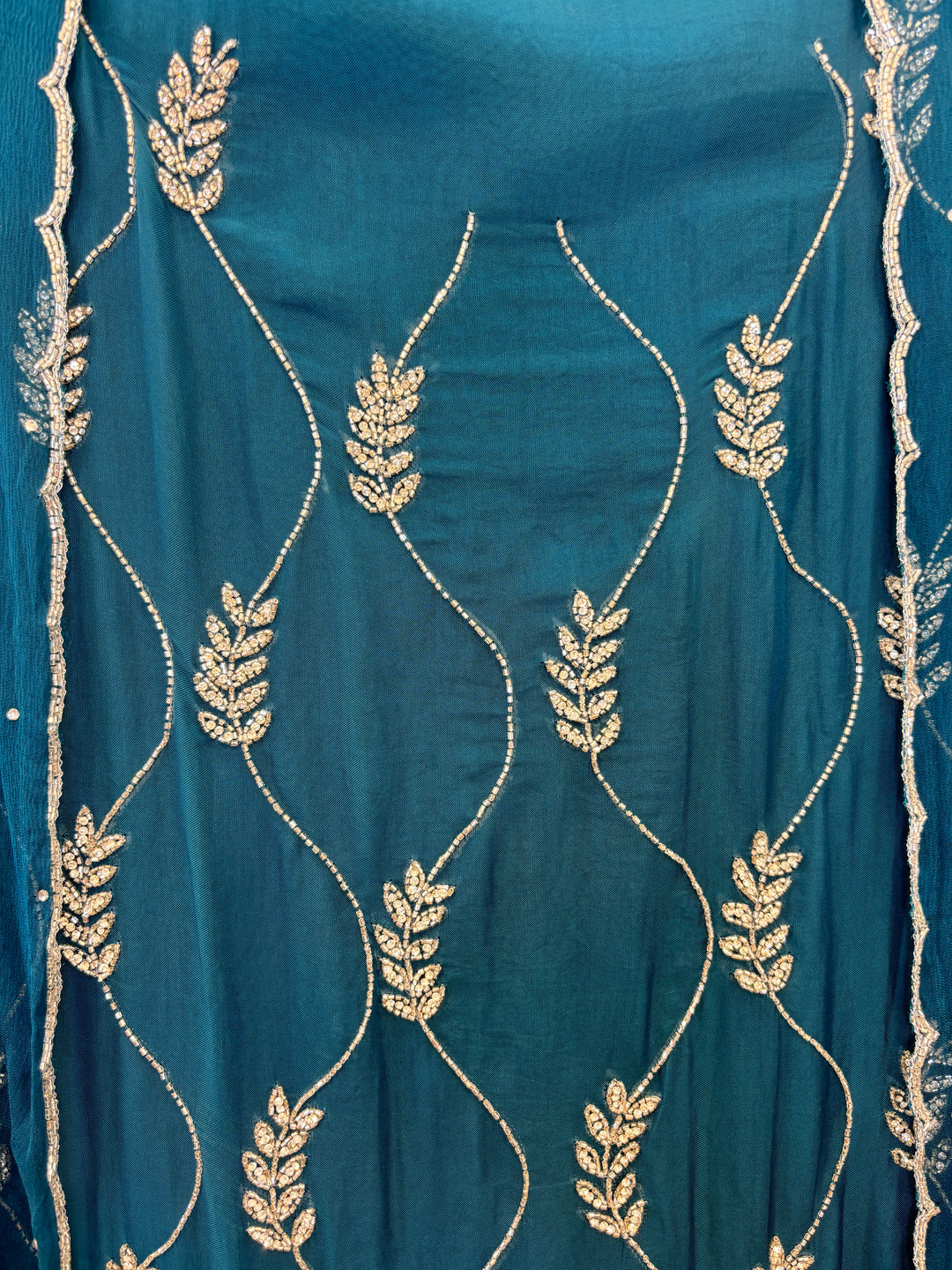 Blue Organza Unstitched Suit with Cutdana &amp; Stone Handwork