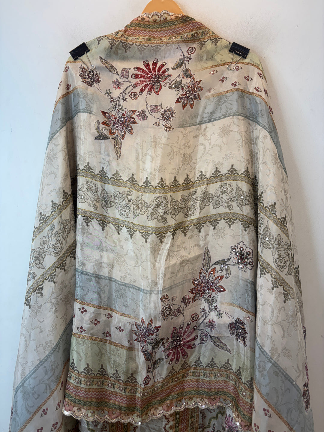 Silk Organza Printed Unstitched Suit Set with Cutdana &amp; Nalki Work