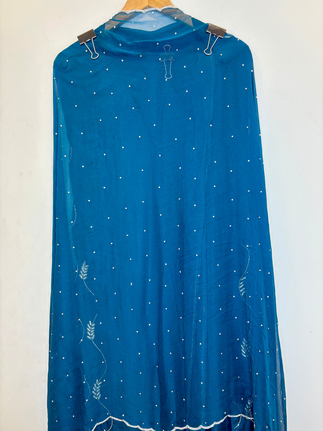 Blue Organza Unstitched Suit with Cutdana &amp; Stone Handwork