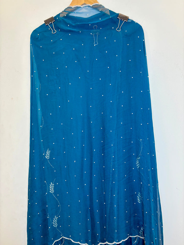 Blue Organza Unstitched Suit with Cutdana &amp; Stone Handwork