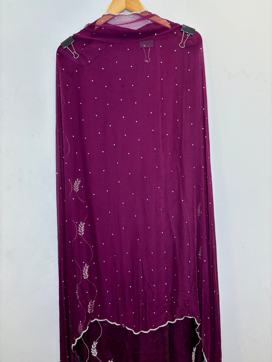 Wine Organza Unstitched Suit with Cutdana &amp; Stone Handwork