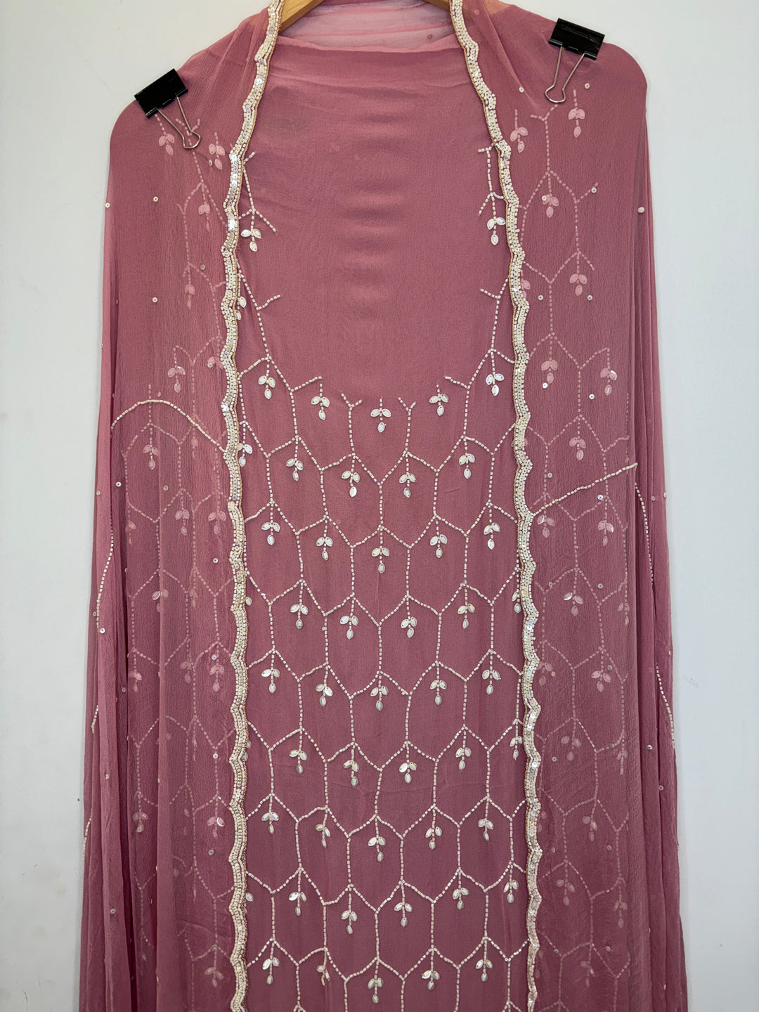 Pink Georgette Unstitched Suit with 3D Handwork